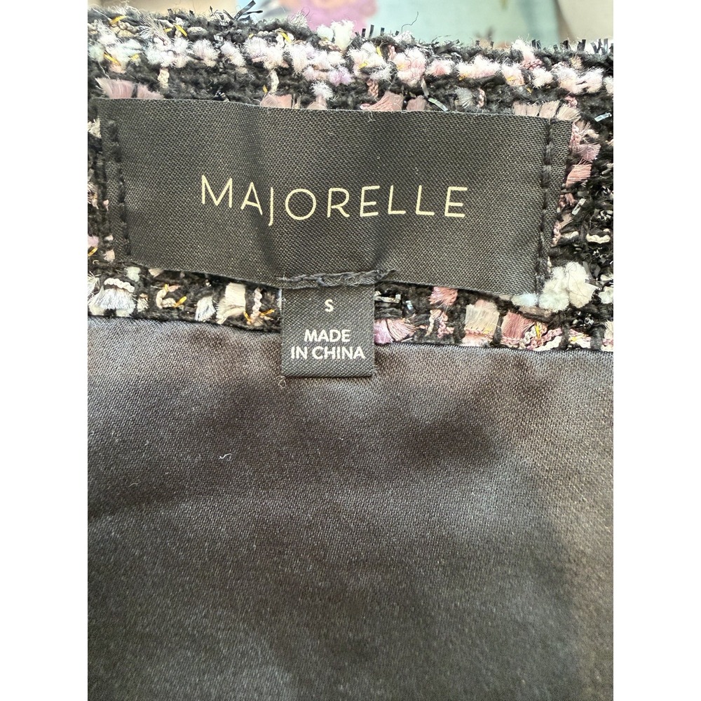Majorelle Tweed Mini Skirt Sz S Black Pearl Buttons Fringe Revolve Cocktail - Picture 10 of 10